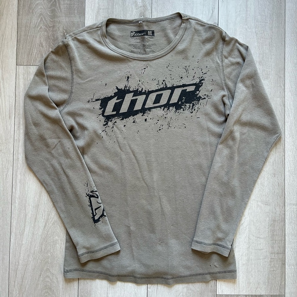 Thor Motocross Men's Khaki Long Sleeve Waffle Knit Shirt Size Medium